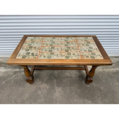 Table basse bois massif plateau carreaux ceramique vintage bon etat
