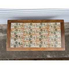 Table basse bois massif plateau carreaux ceramique vintage bon etat