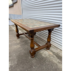 Table basse bois massif plateau carreaux ceramique vintage bon etat