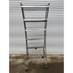 Présentoir métallique 5 niveaux sur roulettes - Rangement magasin commerce - Bon état