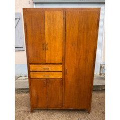 Armoire vintage bois portes et tiroirs années 70 bon état
