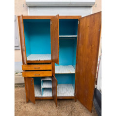 Armoire vintage bois portes et tiroirs années 70 bon état