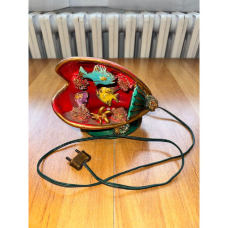 Lampe coquillage Vallauris vintage rouge verte années 70-80 céramique déco rétro